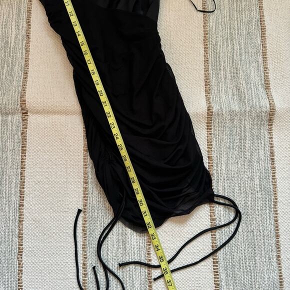 Zara Black Mesh Ruched Sleeveless Cinched Sides Mini Dress Women’s Size XS - Picture 8 of 11